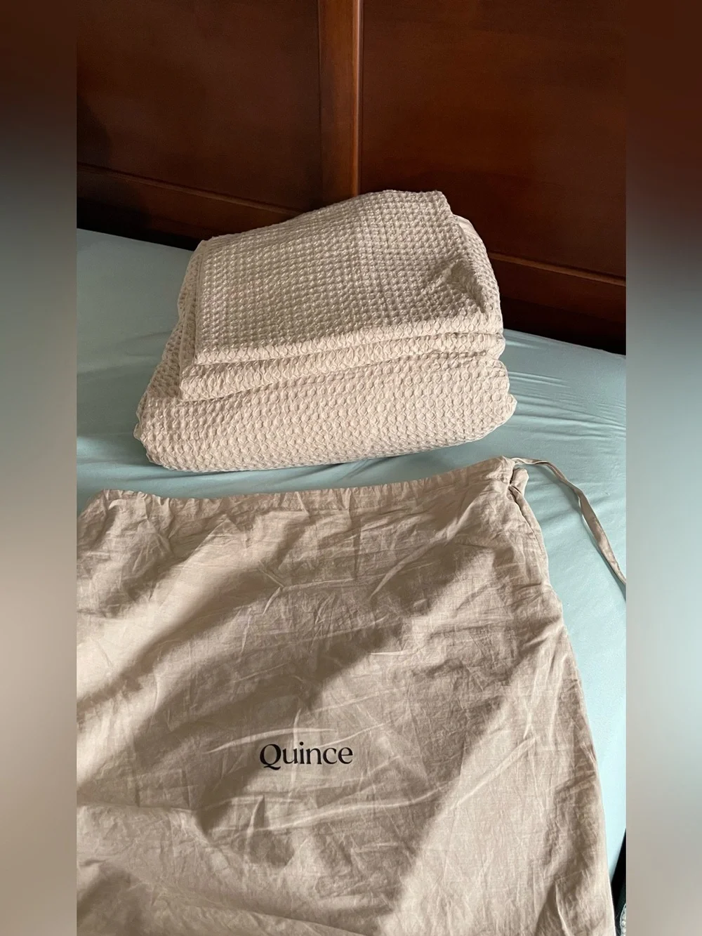 NEW Quince 100% Org Cotton Luxe Honeycomb Duvet Cover Set, King/Cal King (Sand)